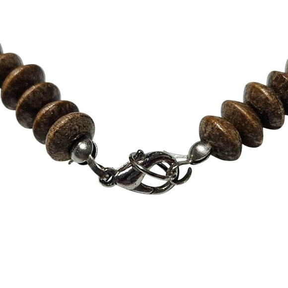 Boho Brown Wood Beaded Chunky Necklace Round Geometric Beads Fashion Jewelry - Picture 4 of 6